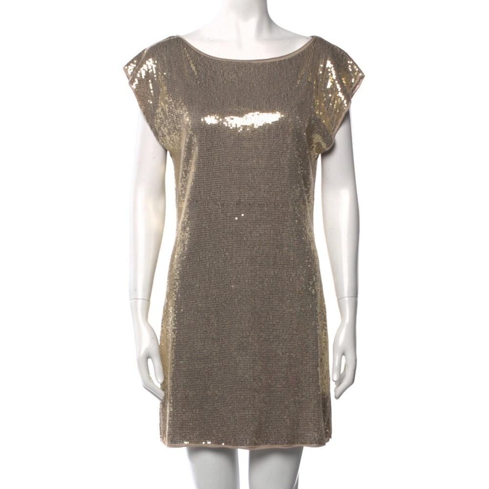 Alice + Olivia Gold Sequin Shift Dress Size M Back Keyhole